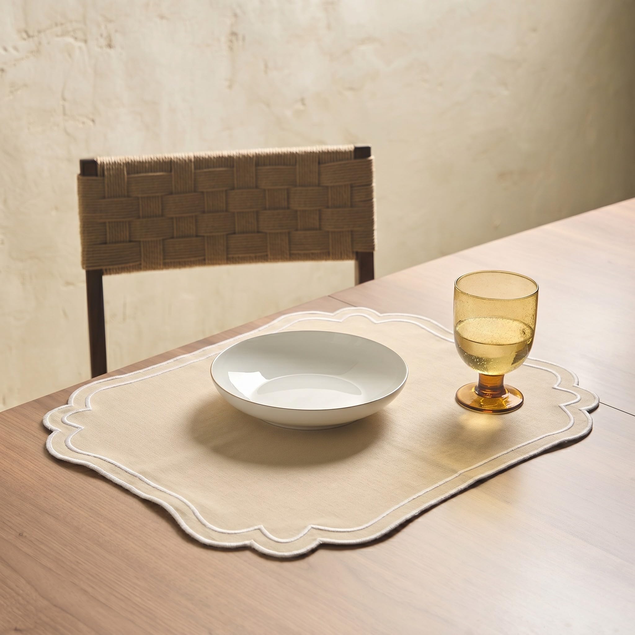 Set 6 Tovagliette Tessuto Ricamo Ondulato, Beige