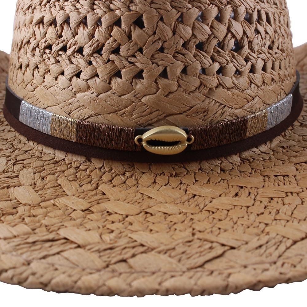 Cappello di Paglia da Uomo Cappello da Sole da Uomo a Tesa Larga Arrotolato for Bambini Cappello da Cowboy Occidentale in Paglia Primaverile ed Estivo