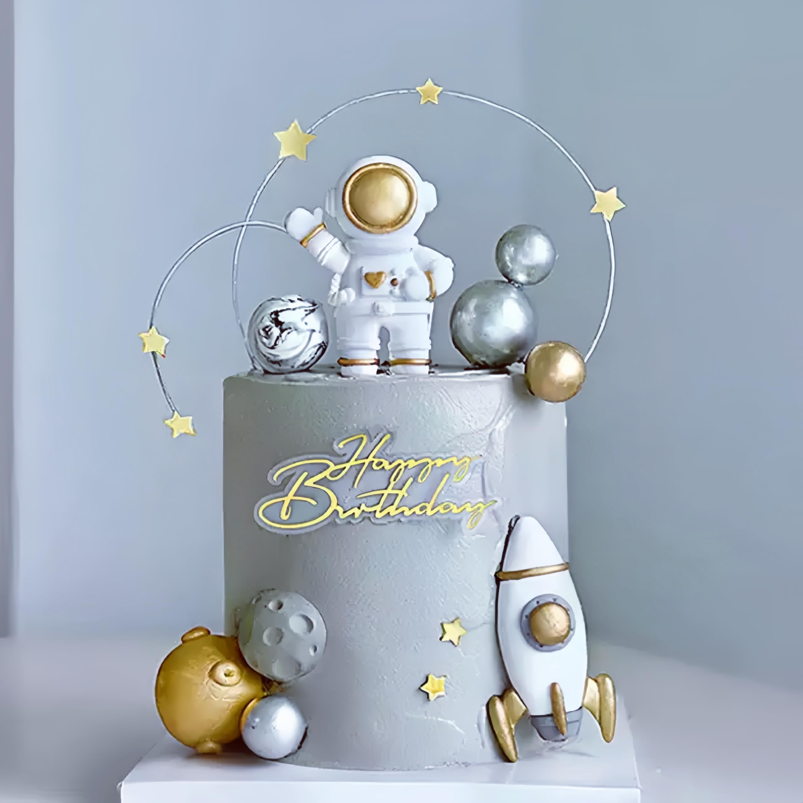 JeVenis Topper Per Torta A Tema Spazio: Astronauta, Razzo, Stelle, 2 Figure + Decorazioni, Per Compleanno Baby Shower