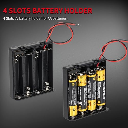 Miniatura 3 de DAIERTEK Soporte de batería AA con interruptor de 6 V con cubierta 4 ranuras 1.5V AA caja de almacenamiento de batería con cables conector de
