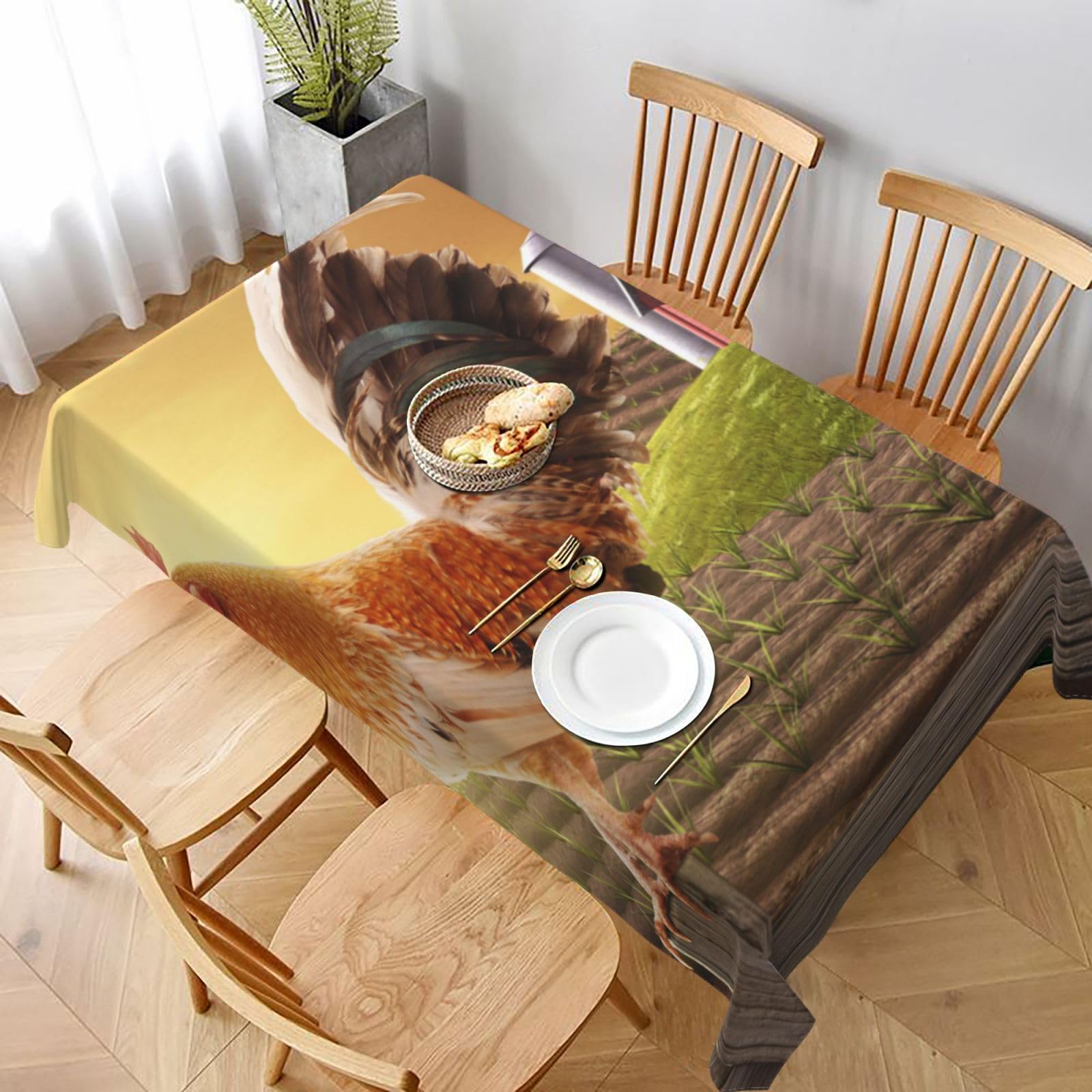BNVSADC Chicken Rooster Printed Rectangle Tablecloth 228x152 CM, Water Resistant Polyester Table Cloth Decorative Fabric Table Covers for Kitchen Dining Table Parties Camping