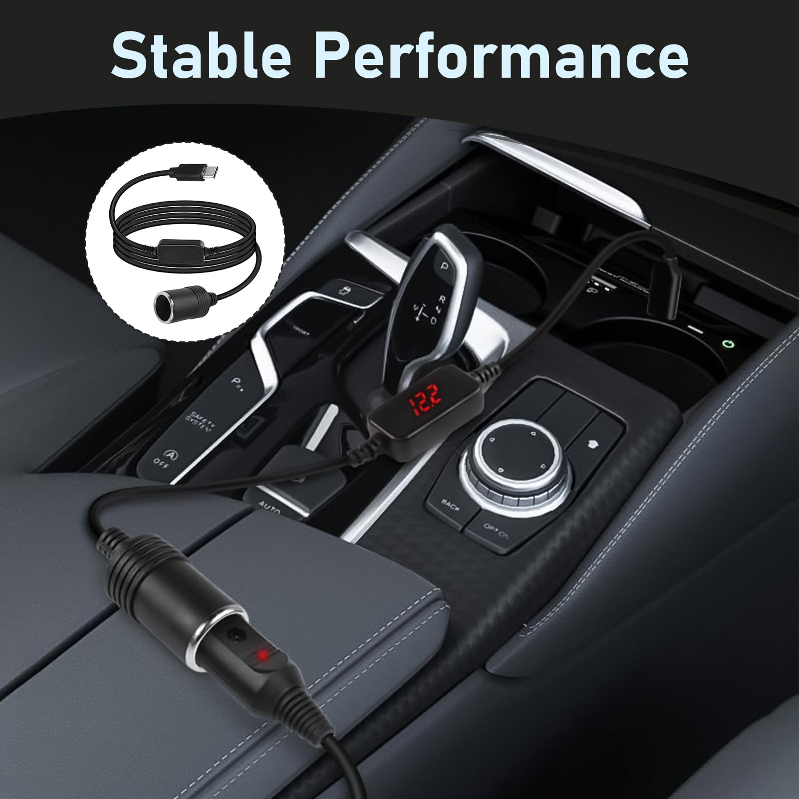 J&D Cavo Convertitore da USB C Maschio a Presa Accendisigari Auto 12V, Cavo di Alimentazione 12V 18W per Dash Cam, GPS, Strisce LED per Auto, Rosso, 35.5 cm