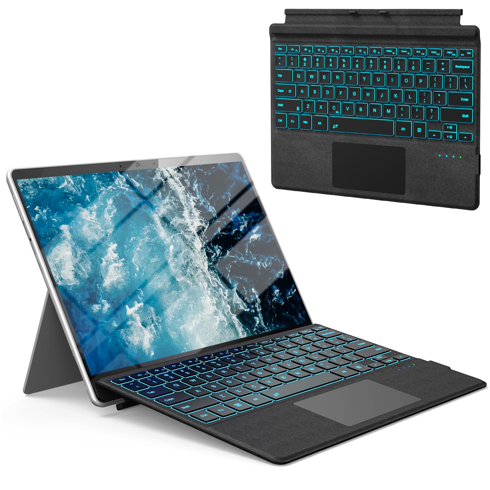 Surface Pro Keyboard for Microsoft Surface Pro 7/6/5/4/3 7 Plus 12.3 inch, 7 Color Backlit Wireless Type Cover, Bluetooth Ultra-Slim Portable Ergonomic Keyboard with Trackpad, Rechargeable Battery-image-45
