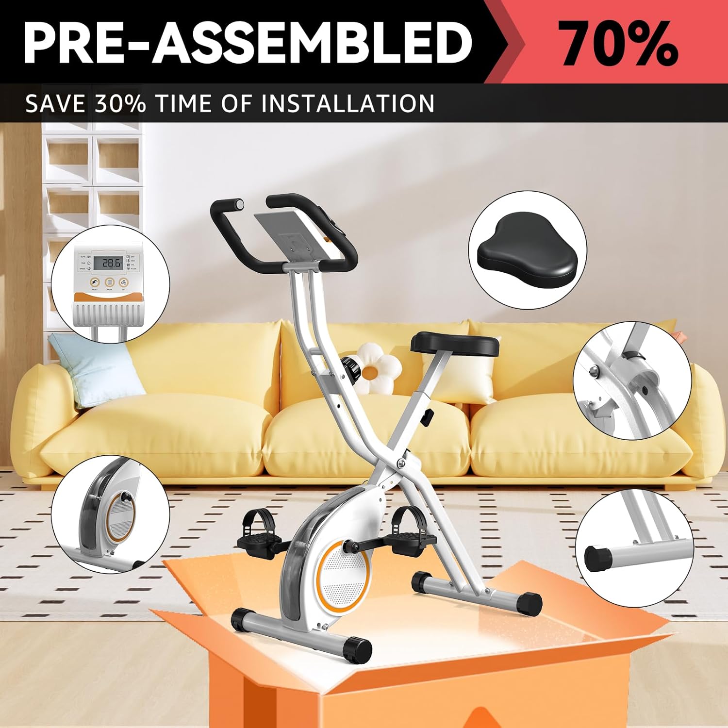 Foldable Exercise Bike for Small Apartments, Stationary Bikes for Home, Indoor Portable Cycling Bike with 16-Level Magnetic Resistance, 260LBS Capacity, 5.5 LBS Flywheel, Designed for Small Space Workout 816 Foldable Exercise Bike for Small Apartments, Stationary Bikes for Home, Indoor Portable Cycling Bike with 16-Level Magnetic Resistance, 260LBS Capacity, 5.5 LBS Flywheel, Designed for Small Space Workout 816