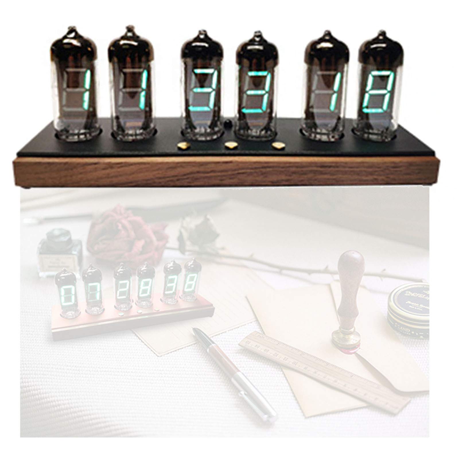 Regalos Personalizados, Nixie Tube Clock Smart Alarm Clock, Led Word Clock Voice Timekeeping, Nixie Tube Clock Bluetooth Control ON-Off Timer, Regalo de cumpleaños,Black