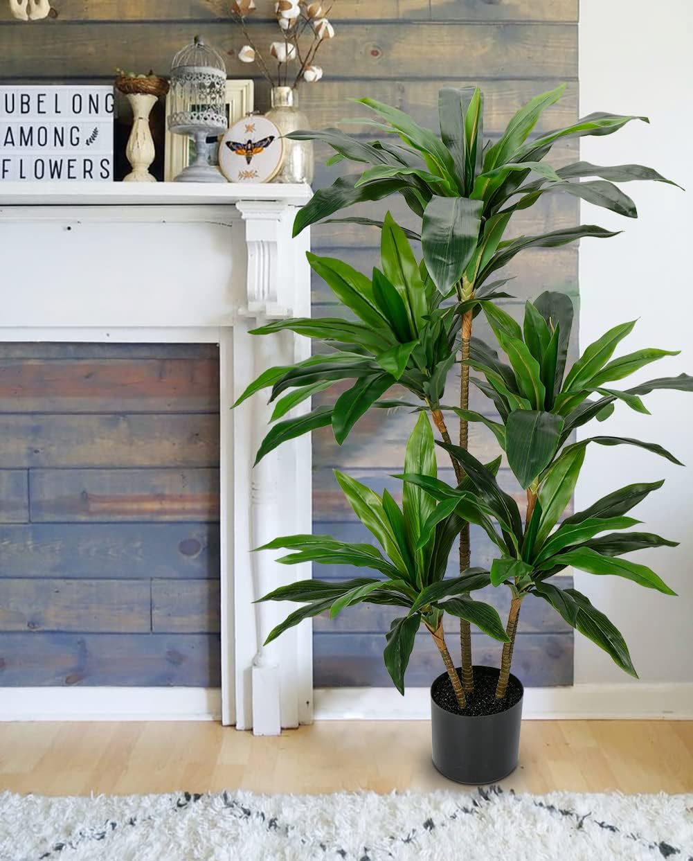 Artificial Dracaena Tree 4ft Tall Faux Dracaena Plants Fake Silk Fragrans Tree with Pot for Living Room Floor Indoor Outdoor Office Home Decor Gift for Housewarming