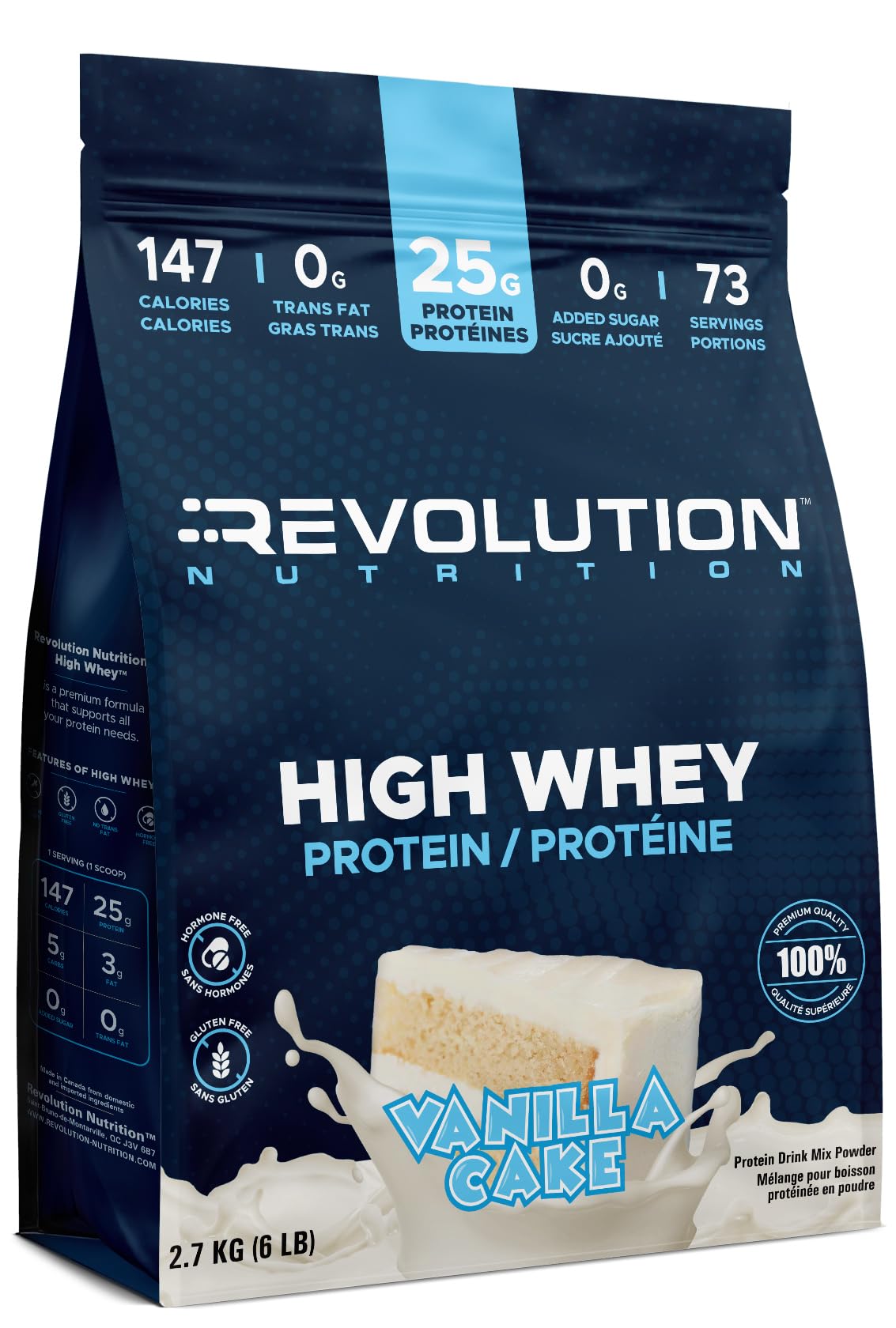 Revolution Nutrition High Whey Protein Powder 6LB Bag Whey Protein Gluten Free 25g of Protein Per Scoop 2.7kg 73 Servings (Vanilla Cake 6 Pound Bag)