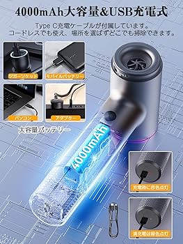 Amazon | ハンディクリーナー コードレス 吸引力 最強 車用 小型