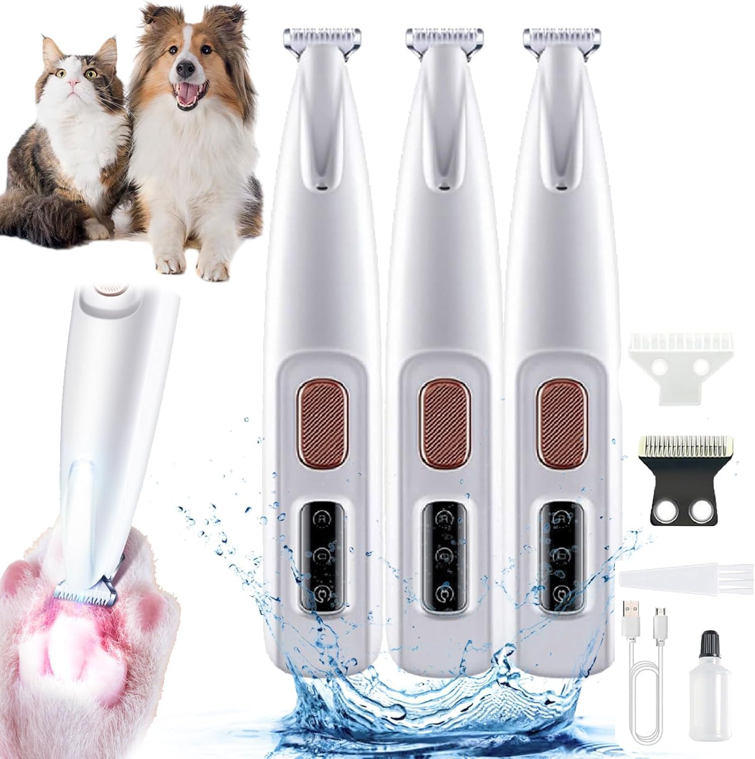 Paw Trimmer for Dogs,Waterproof Rechargeable Pet Paw Trimmer, Painless Paw Care in Seconds,Low Noise Pet Shaver for Dogs Cats (3PCS)