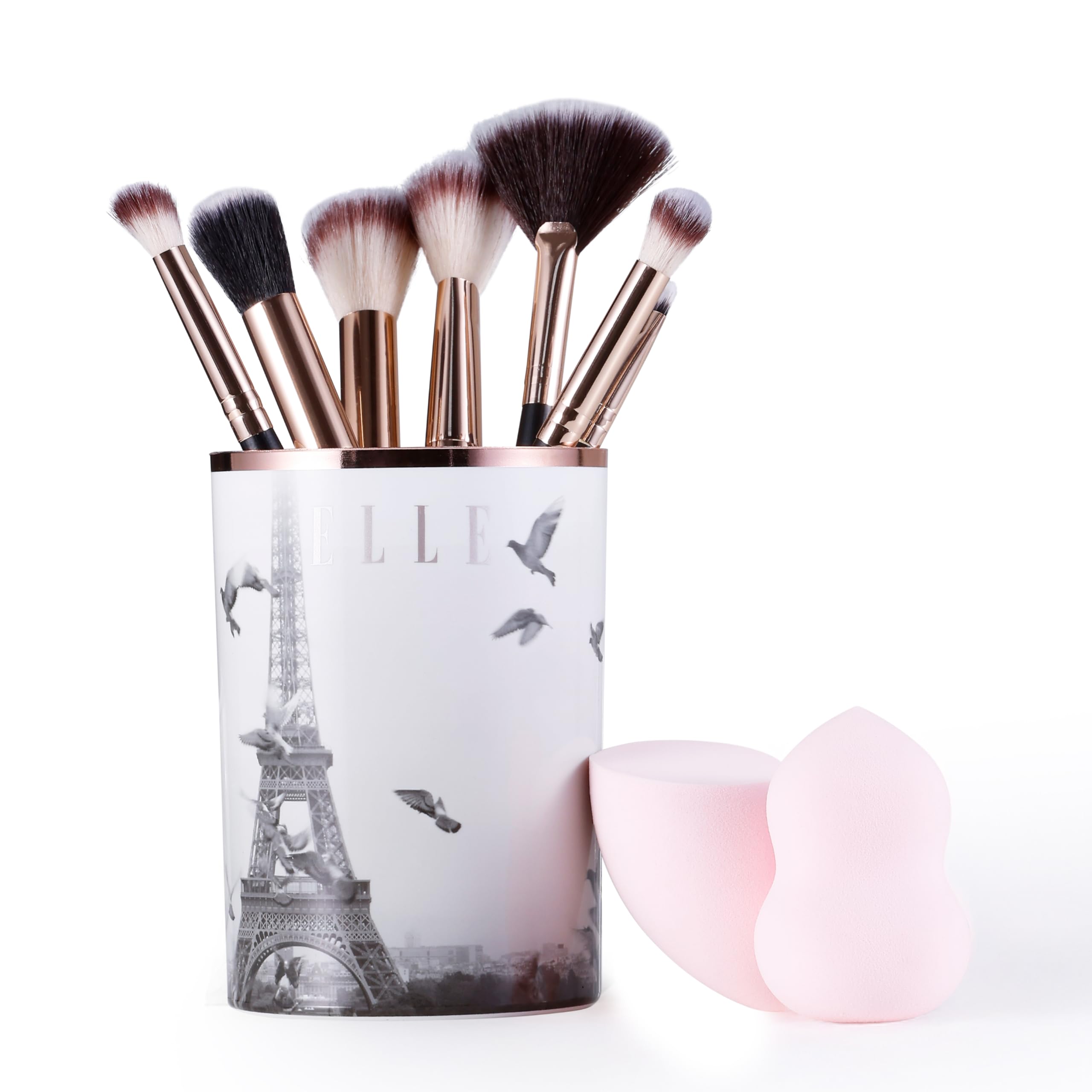 ELLE - Professional Eye & Face Set, Soft Synthetic Bristles, Travel-Friendly, 10-Piece