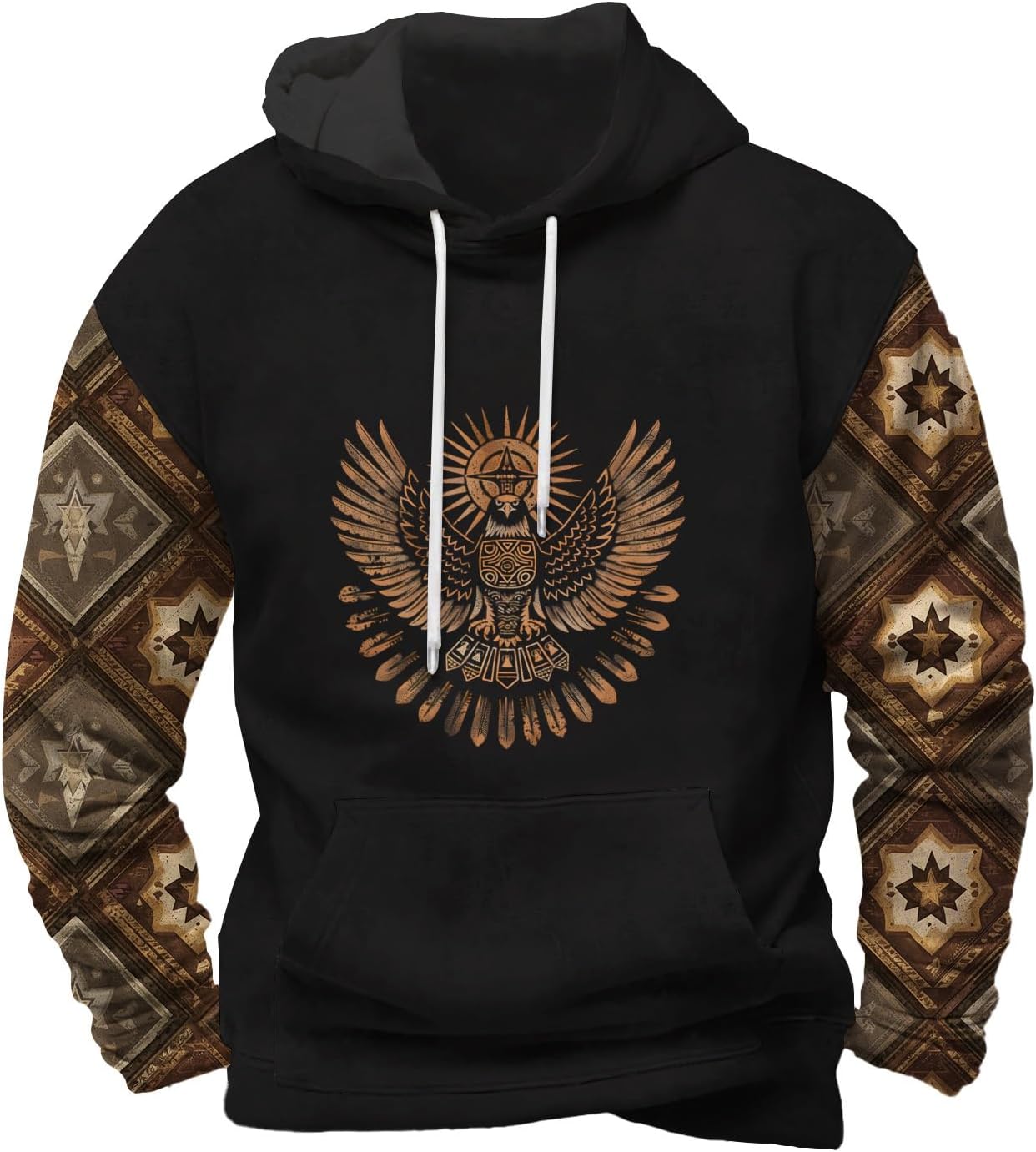 Classic Graphic Print Hooded Sweatshirt for Men Casual Drop Shoulder Long Sleeve Hoodie Loose Fit Ribbed Cuffs Fashion Pullover for Fall