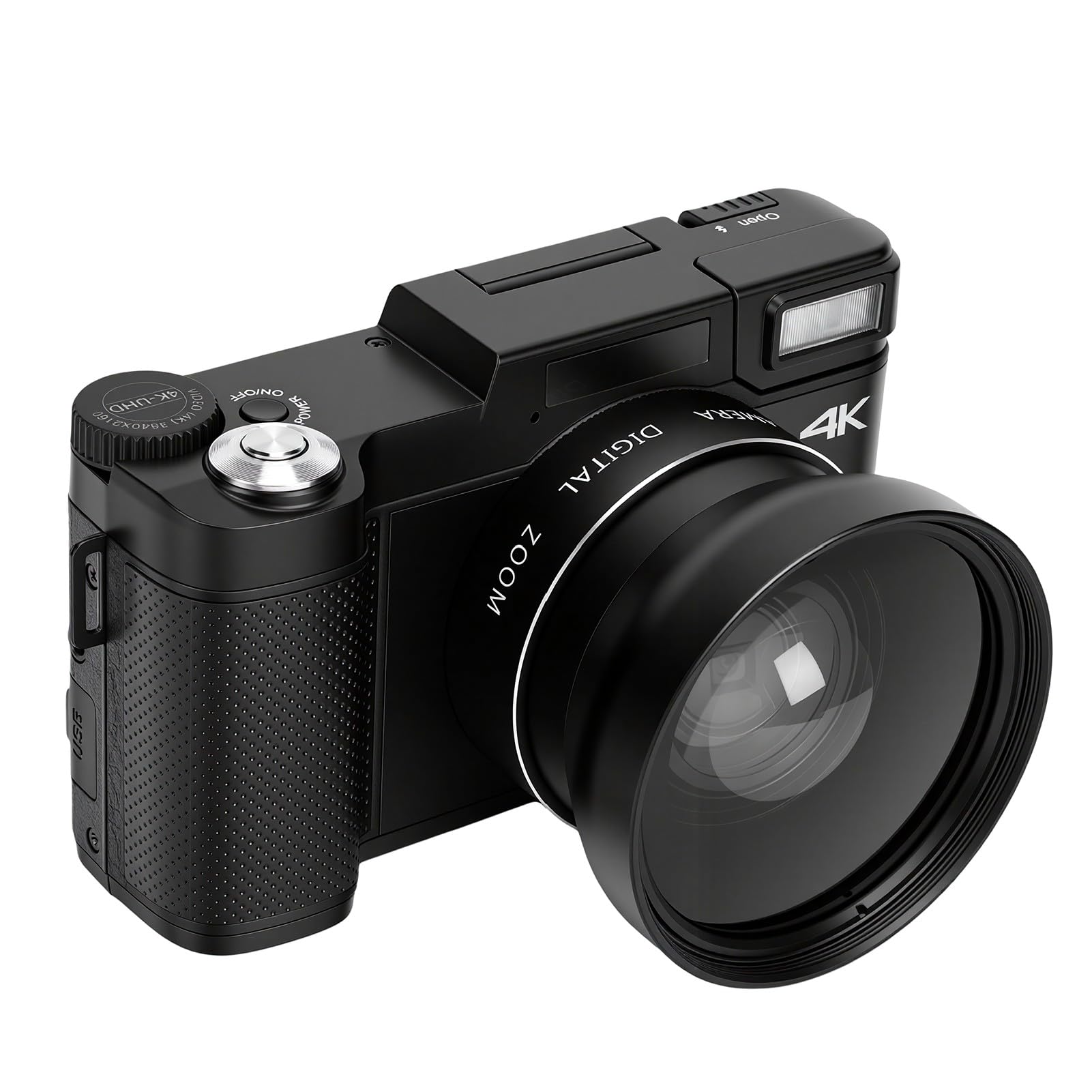 ASHATA Fotocamera digitale 4K da 48 MP con schermo ribaltabile, kit di accessori per obiettivo grandangolare con microfono remoto per treppiede per fotografia