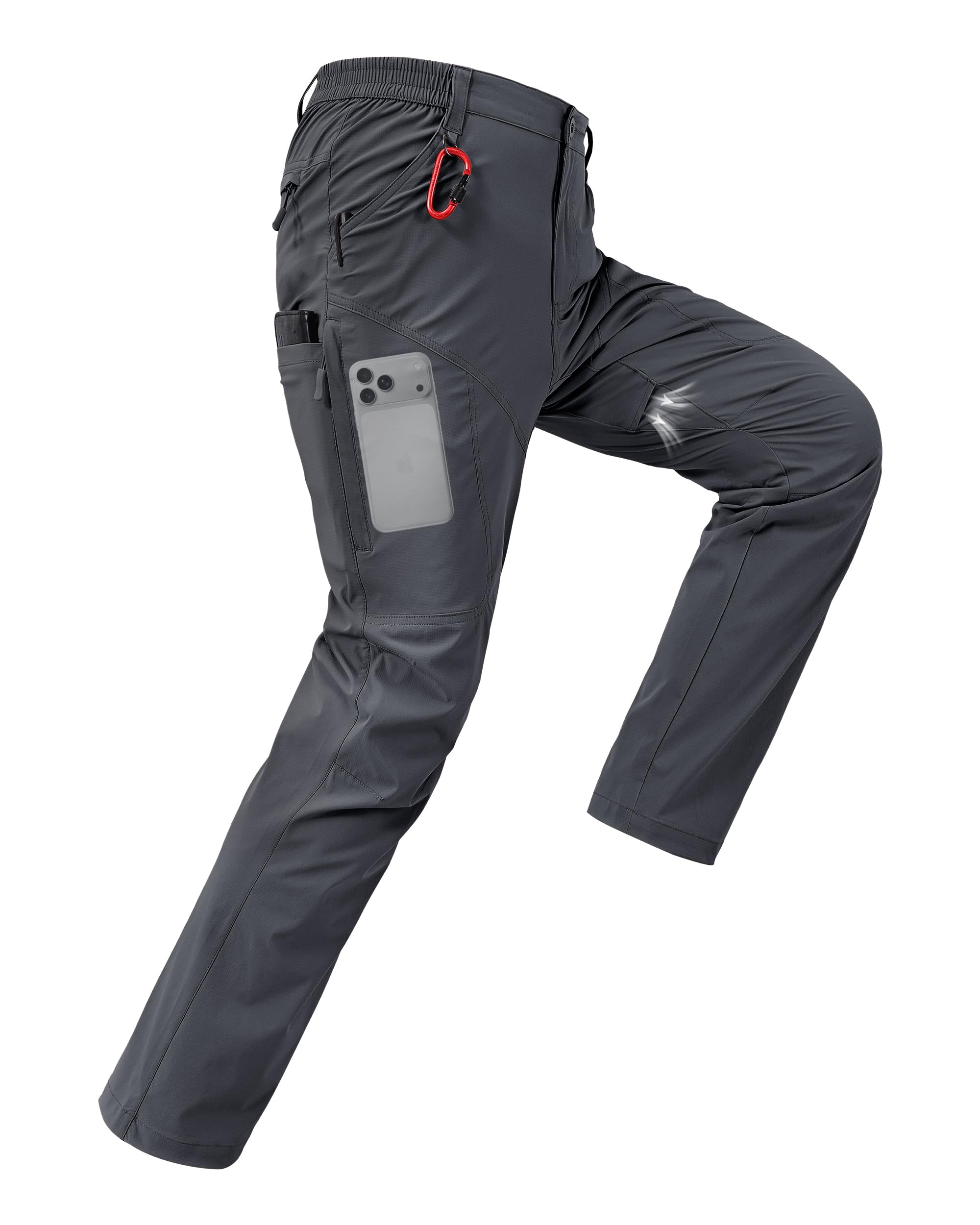 CNBQDD Mens Hiking Pants Quick Dry Water Resistant Lightweight Nylon Cargo Pants Breathable Work Travel Pants with 6 Pockets