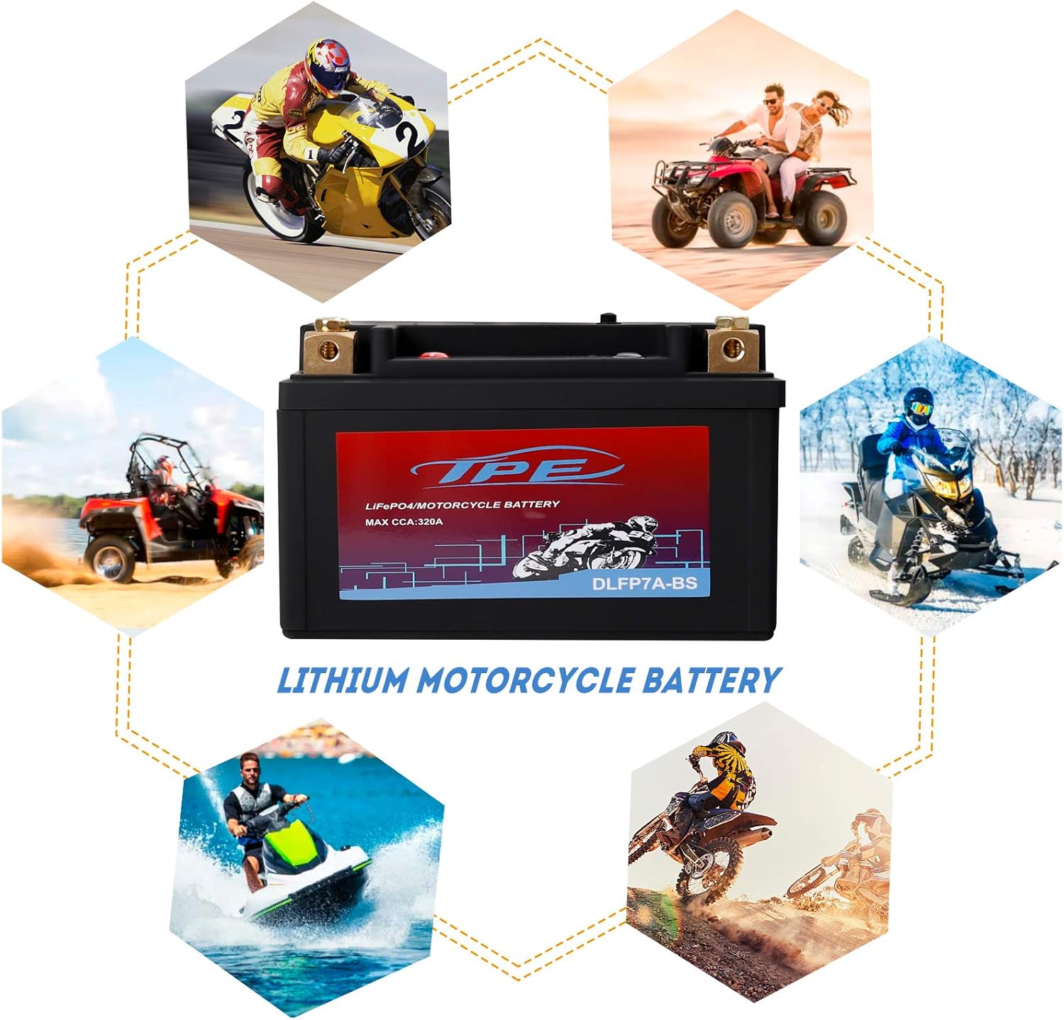 TPE Lithium Motorcycle Scooter Battery YTX7A-BS LiFePO4 Engine Start Battery 12.8V 5AH 300 CCA with BMS With Smart Battery Management System 2500-8000 Life Cycles