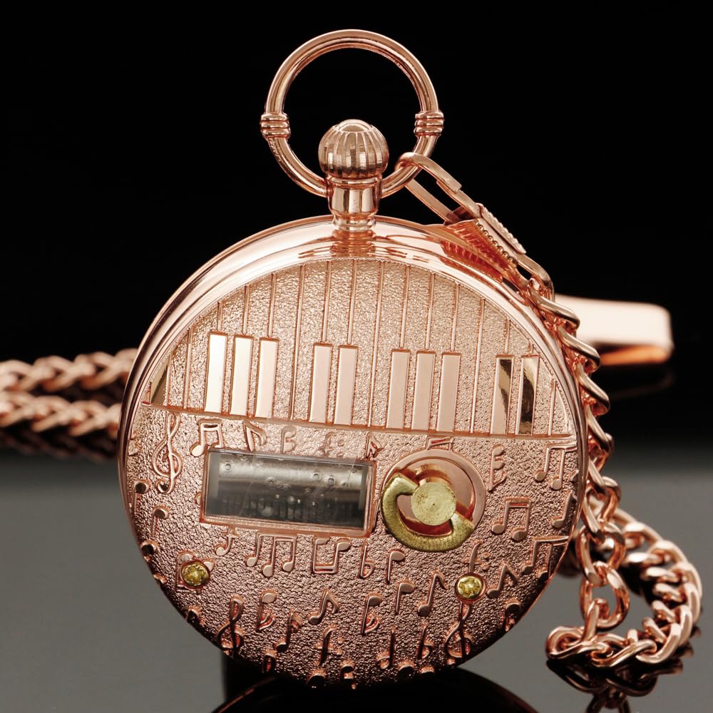 Tiong Orologio da taschino Alice nel paese delle meraviglie con carillon a manovella, con catena, regalo di compleanno e laurea