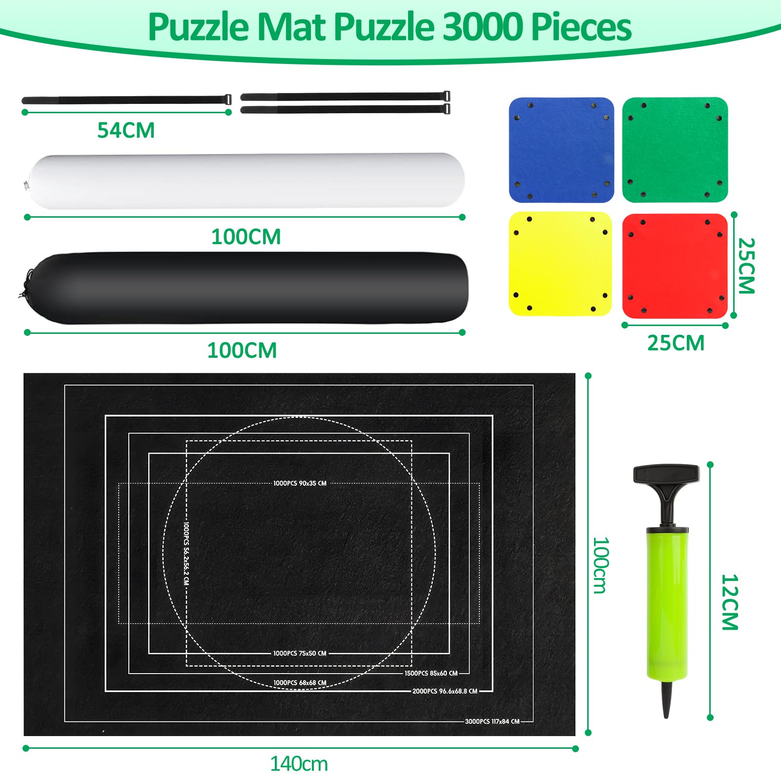 VFANDV Puzzle Matte – Tappetino puzzle portatile da 1000 a 3000 pezzi, 100 x 140 cm (nero)