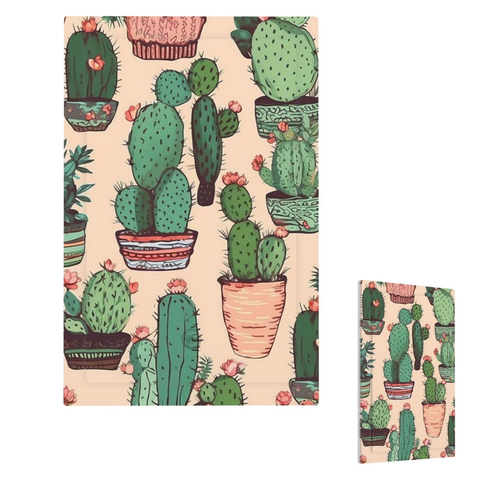 Aceprints Single Blank Cactus Pattern Wall Plate Cover Modern Decorative Light Switch Cover Unbreakable Receptacle Outlet Covers For Living Room Bedroom Decor