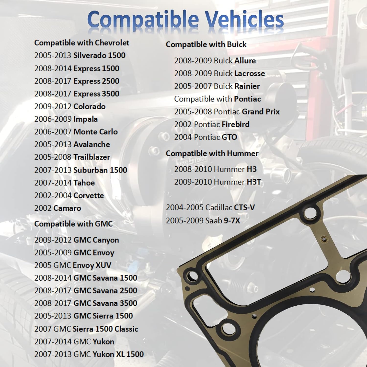 MLS Cylinder Multi Layer Head Gasket 2PCS 12589226 for LS1/LS6 V8 4.8L 5.3L 5.7 Liter Engines, Compatible with 2002-2015 Chevrolet/Buick/GMC/Pontiac/Hummer/Cadillac/Saab,12498544 98544