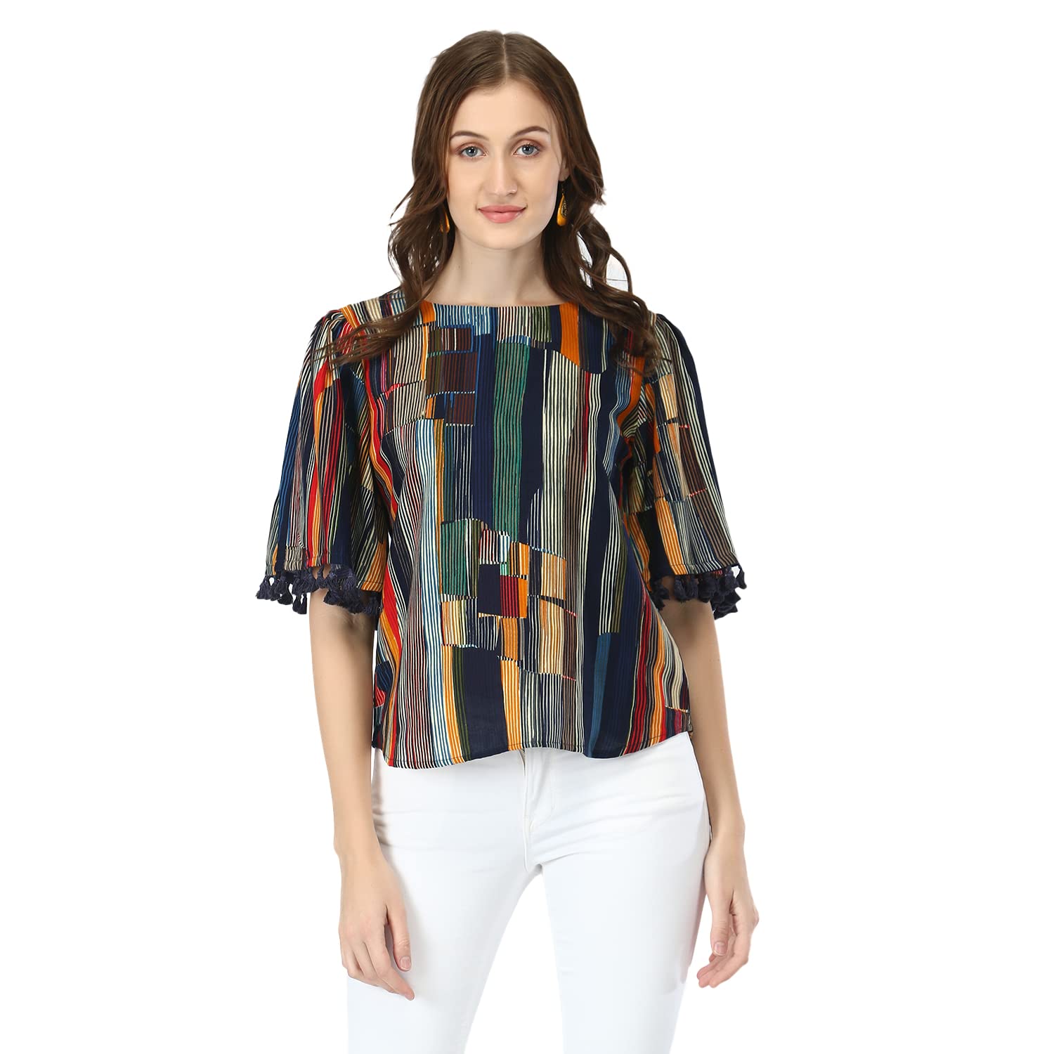 DHRUVI TRENDZ Women's Rayon Block Print Regular Fit Top