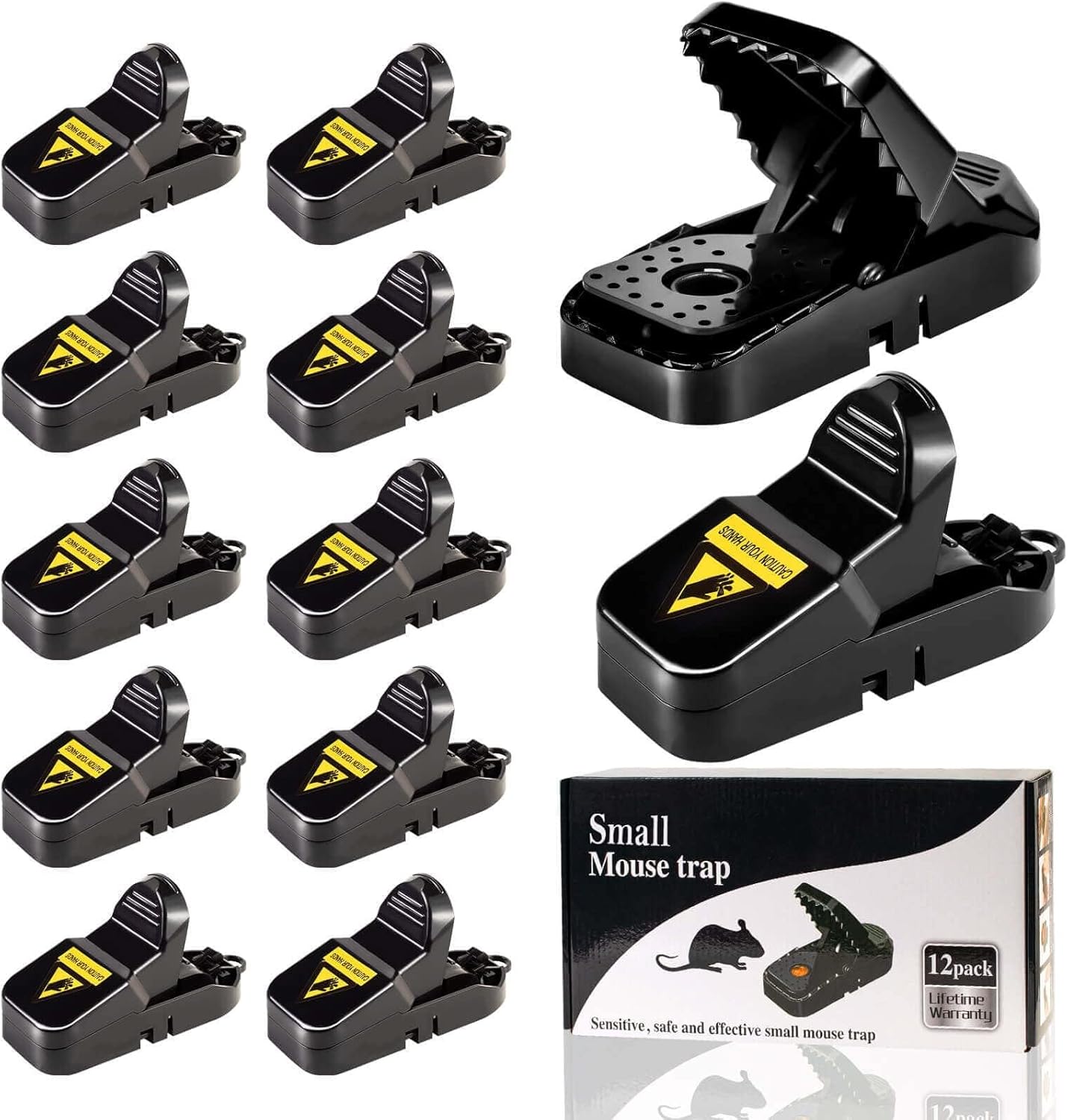 VRXVR Mouse Traps 12-Pack - for House Indoor Outdoor, Small Mice Traps for House Indoor, Reusable Mousetrap Quick Effective Mouse Catcher for Home, black