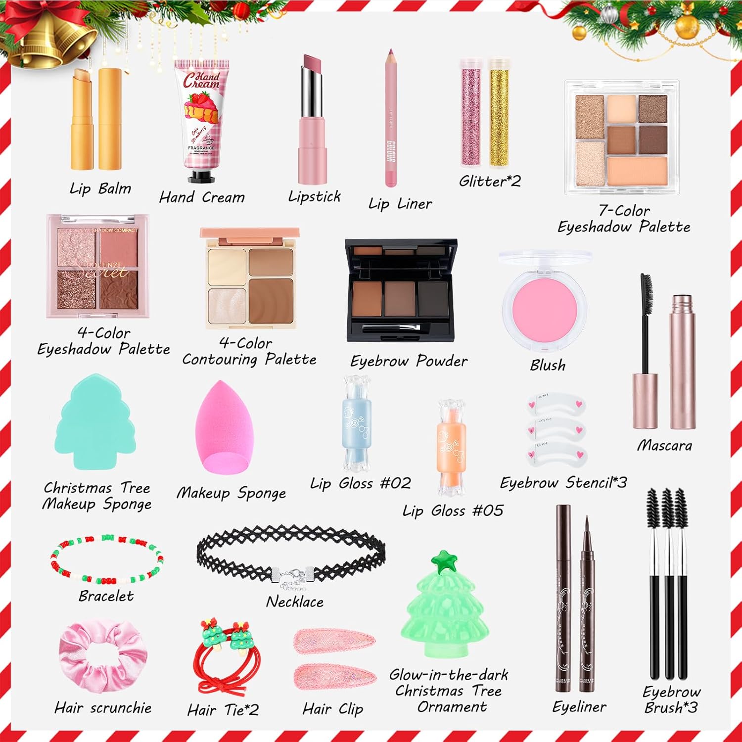 Erinde Makeup Advent Calendar 2025, 24 Days Christmas Makeup Gift Set for Women & Teen Girls, Holiday Beauty Countdown Calendar with Full Makeup & Tools, Festive Xmas Surprise Kit & Stocking Stuffers - Image 3