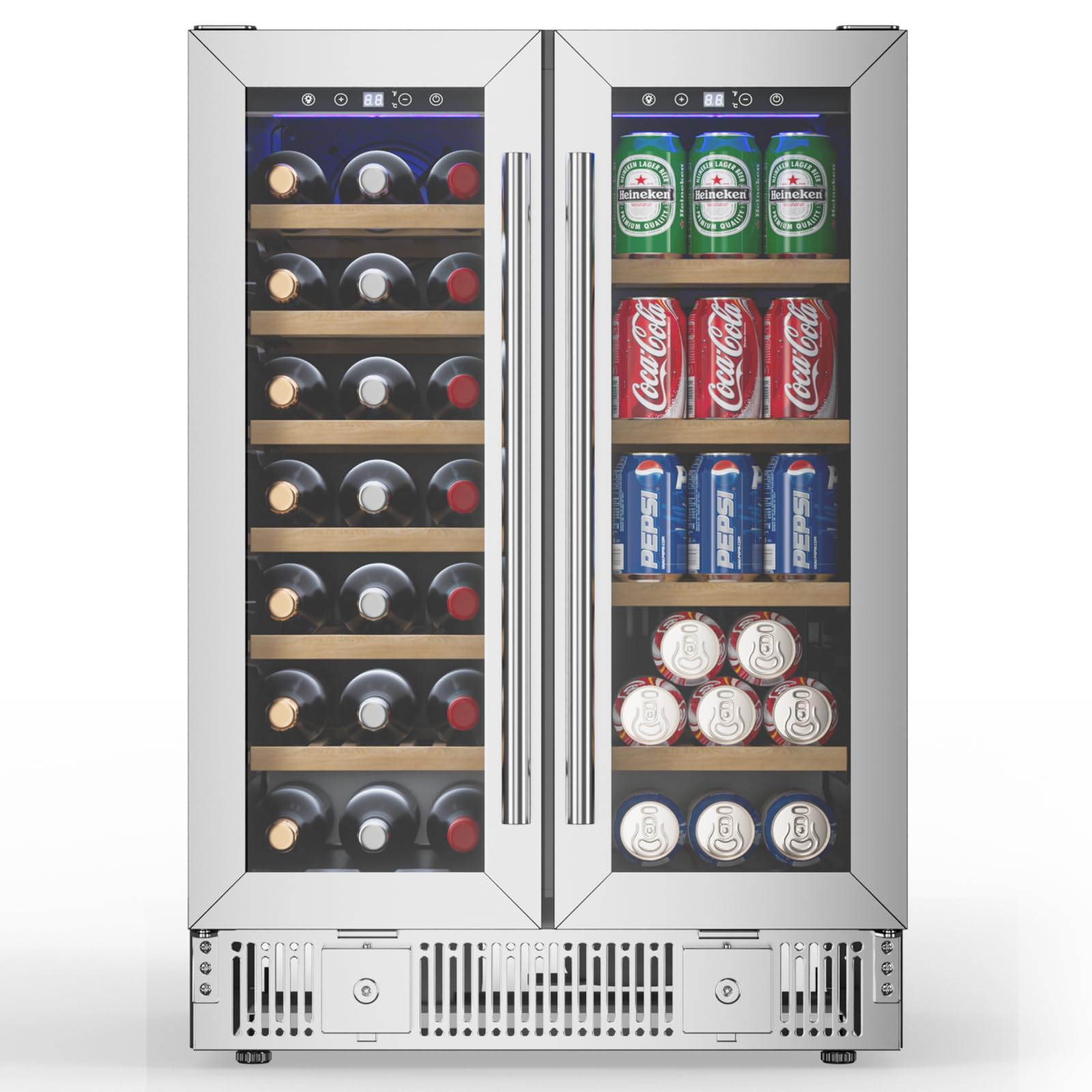 TABU Wine and Beverage Refrigerator, 24 Inch Dual Zone Wine Cooler with Glass Door&Lock, Built-in or Freestanding Beverage Fridge Hold 21 Bottles and 88 Cans | Fridge.com