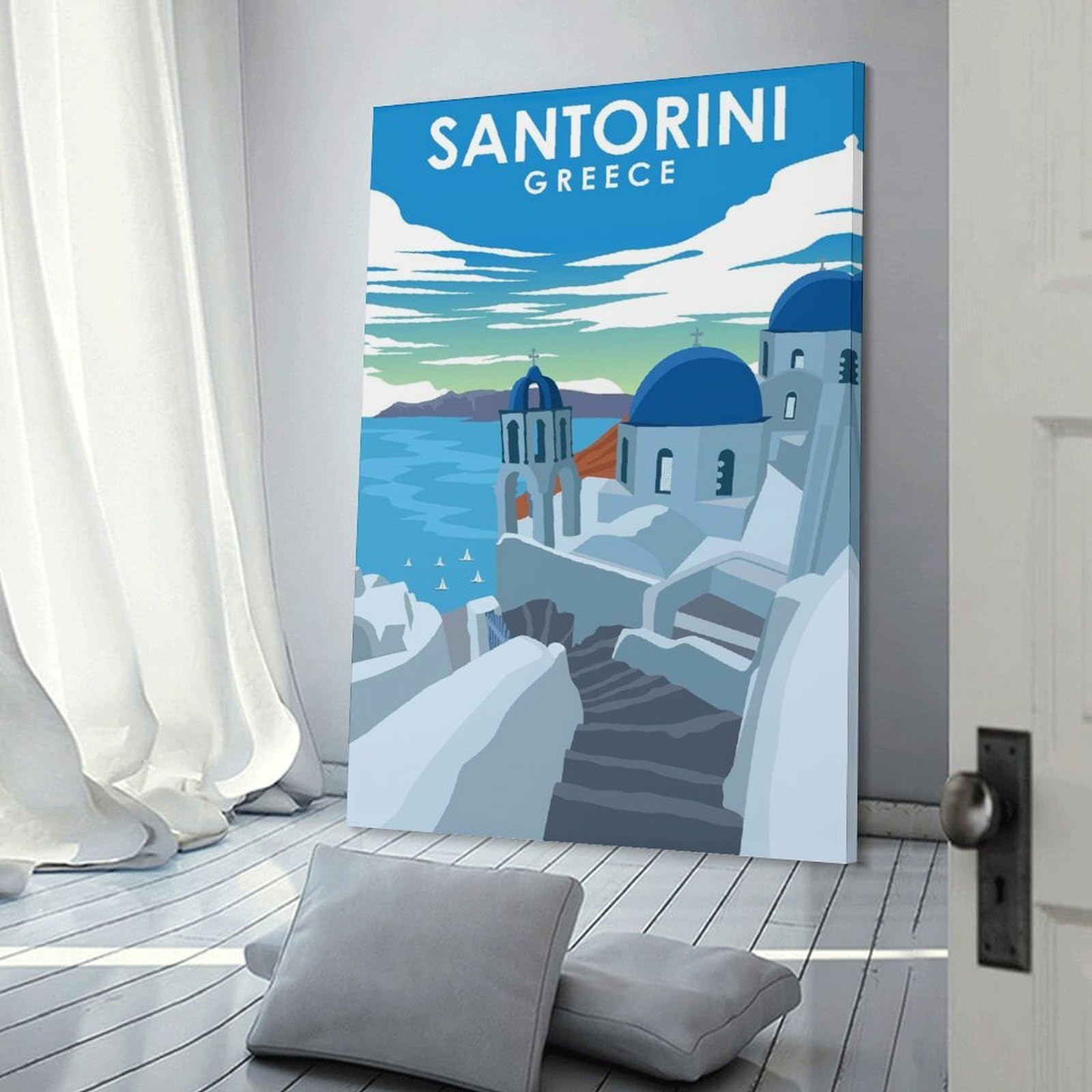 Junmoney Santorini Greece Travel(2) Home Decor Wall Art 20x30inch(50x75cm), for Home, Office, Studio Or Guest Room, Canvas Wall Art That Fits Changing Layouts