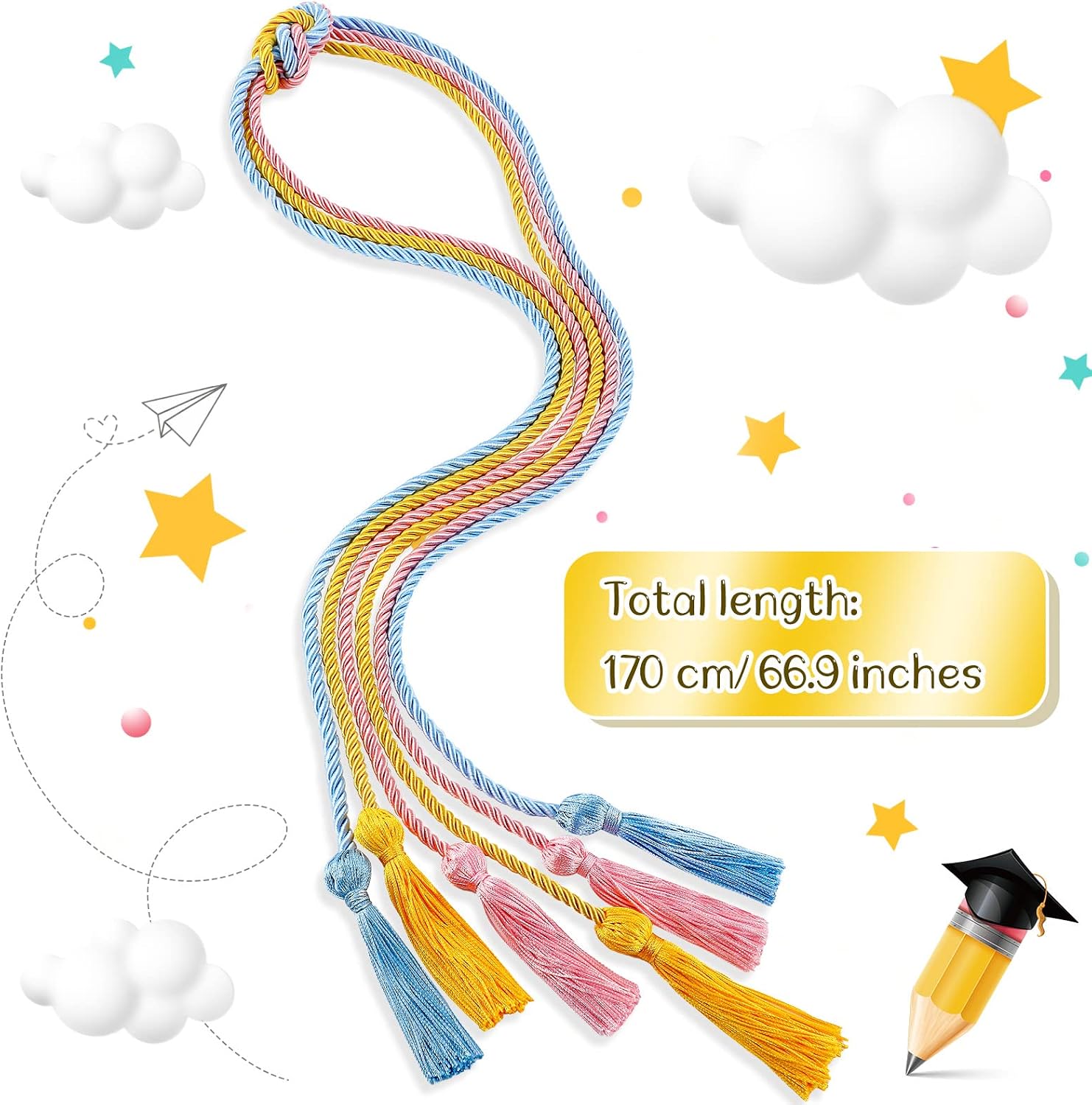 Boao 6 Pcs Graduation Cords, Honor Cords, 2026 Grad Tassel Ropes, 67" Long Braided Cord for 2026 Grad Ceremony Decor Bachelor Gown for Student Master(Gold)