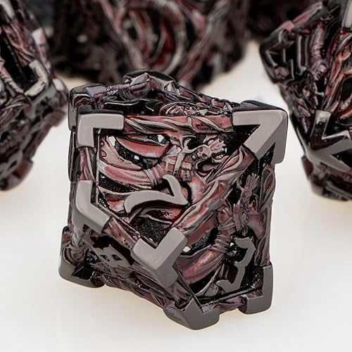 Miniatura 4 de Juego de dados huecos para DND, dados de mago de metal con caja, dados de juego de rol rojo y negro, 7 dados poliédricos para D&D, Dungeons and
