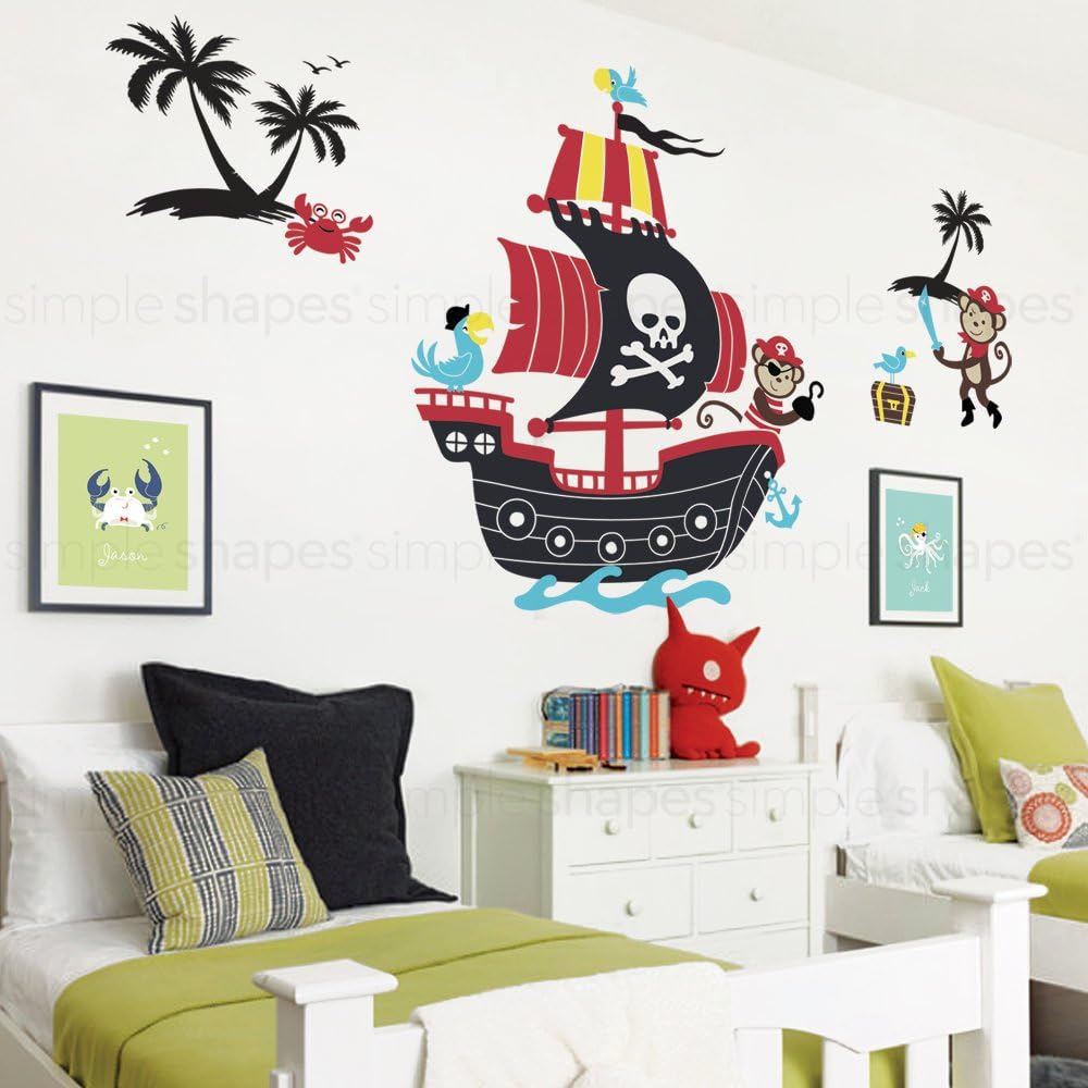 Monkey Pirate Ship Wall Decal with Two Monkey Decals Set - by Simple Shapes ®