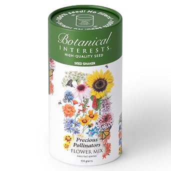 Botanical Interests Precious Pollinators Flower Mix Seed Shaker Covers 800 sq ft, 14 Native Flowers & Herbs, Supports Pollinators, Annuals & Perennials, Eco-Friendly Recyclable Container