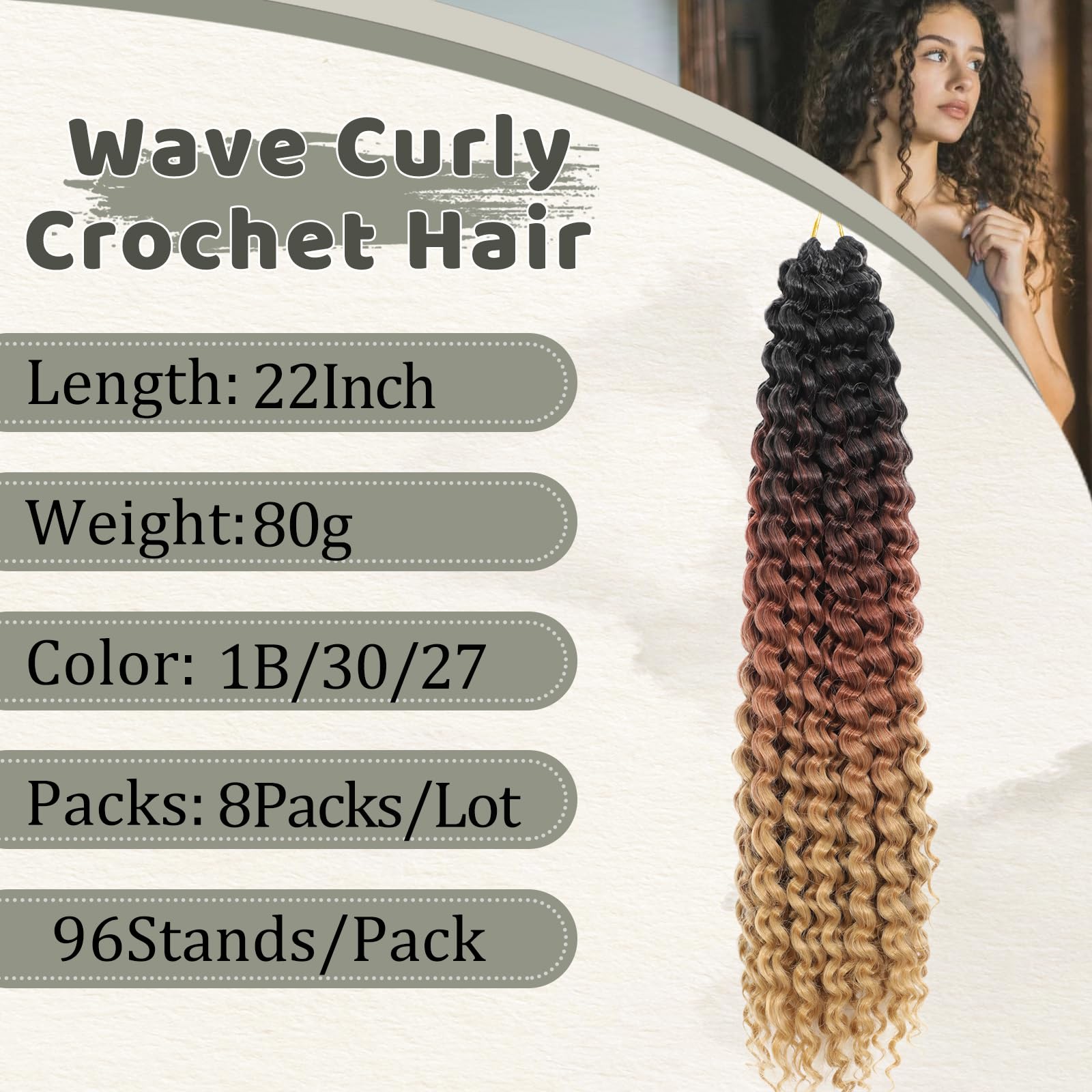FANWYFYU 8Packs GoGo Curl Crochet Hair 22 Inch Long Wave Curly Crochet Hair for Women Passion Twist Crochet Hairs Curl Water Wave Deep Twist Crochet Braids Synthetic Hair Extensions (1B/30/27) - Image 2