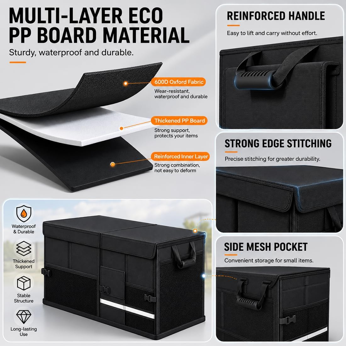 Organizador Maletero Plegable con Zapatero para Renault Scenic E-Tech 2024 2025 2026, Gran Bolsa Almacenamiento Coche Impermeable Caja 600D Oxford