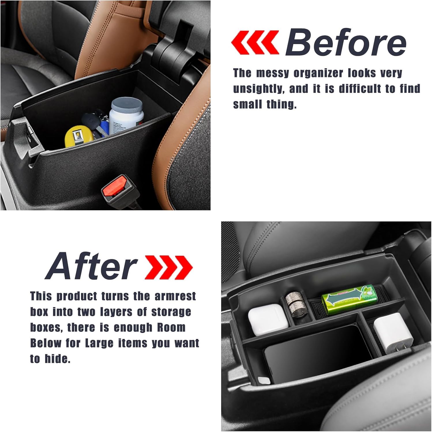 Center Console Organizer Tray Compatible with Ford Bronco Sport 2021-2025/ Escape 2020-2026 Armrest Storage Box Secondary Insert Storage Tray Interior Accessories