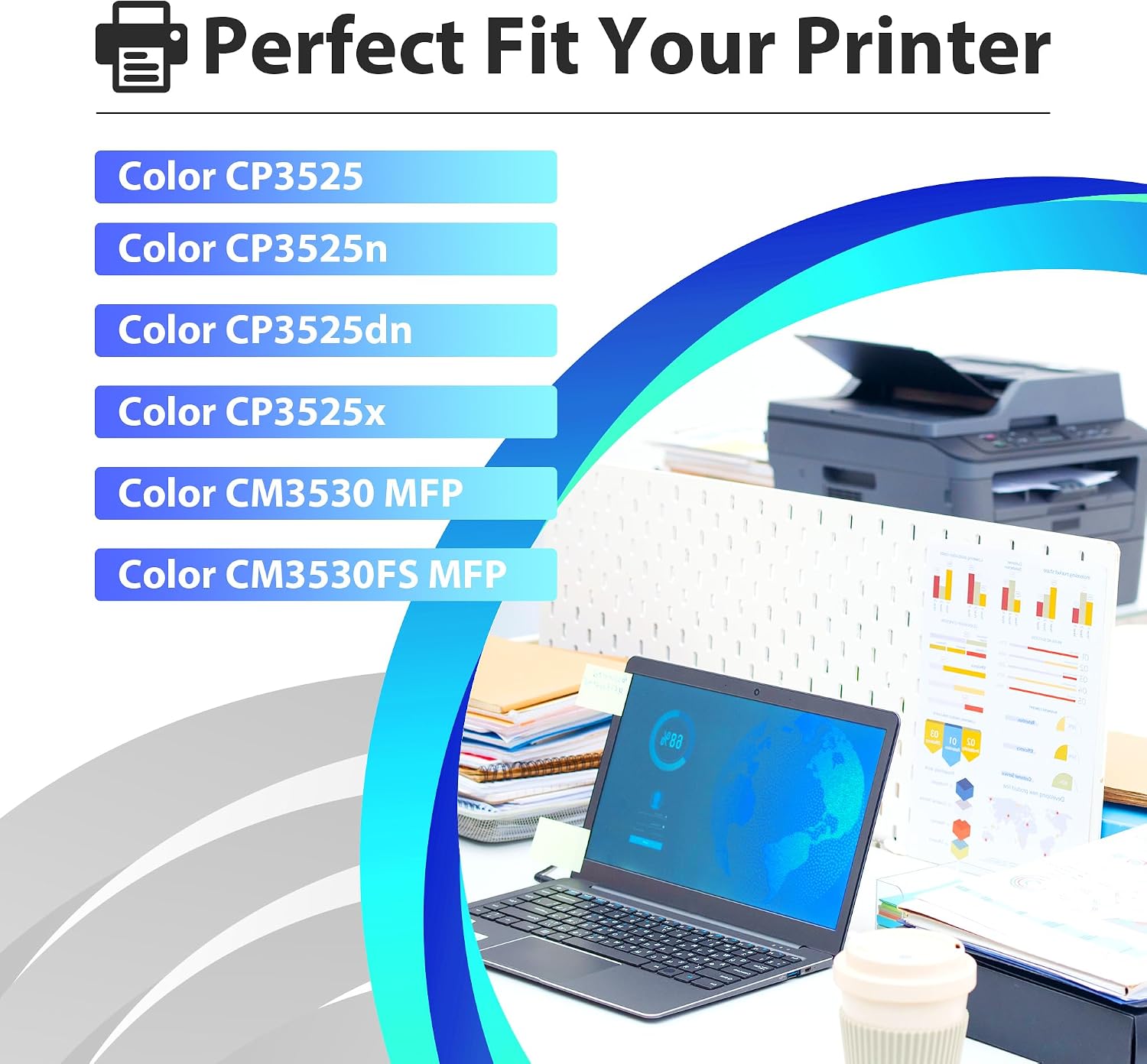 504A Toner Cartridge 5-Pack Replacement for HP 504A CE250A CE251A CE252A CE253A for Color CP3525 CP3525n CP3525dn CP3525x Color CM3530 CM3530FS MFP Printer (2B/1C/1M/1Y)