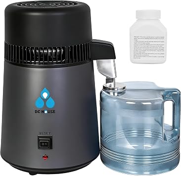 DC HOUSE 1 Gallon Water Distiller Machine, 750W 4L Pure Distilled Water Maker Machine with Container for Home Countertop Table Desktop, Drinking Purifier for Home Kitchen CPAP Hmidifiers Black