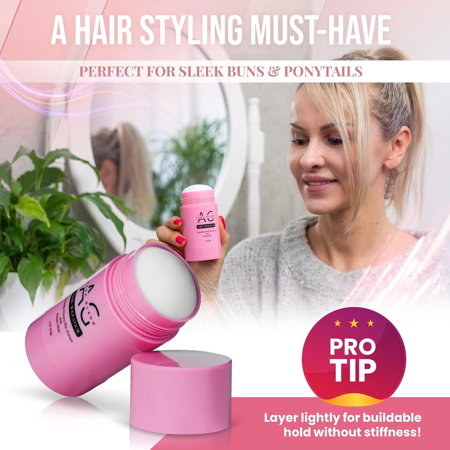 Hair Wax Stick, Hair Slick Back Stick for Women and Kids, Anti-Frizz and Fly Away Hair Tamer, Hair Finishing Slick Stick for Flyaways, All Day Hold Styling Product for Smoothing Hair Strands
