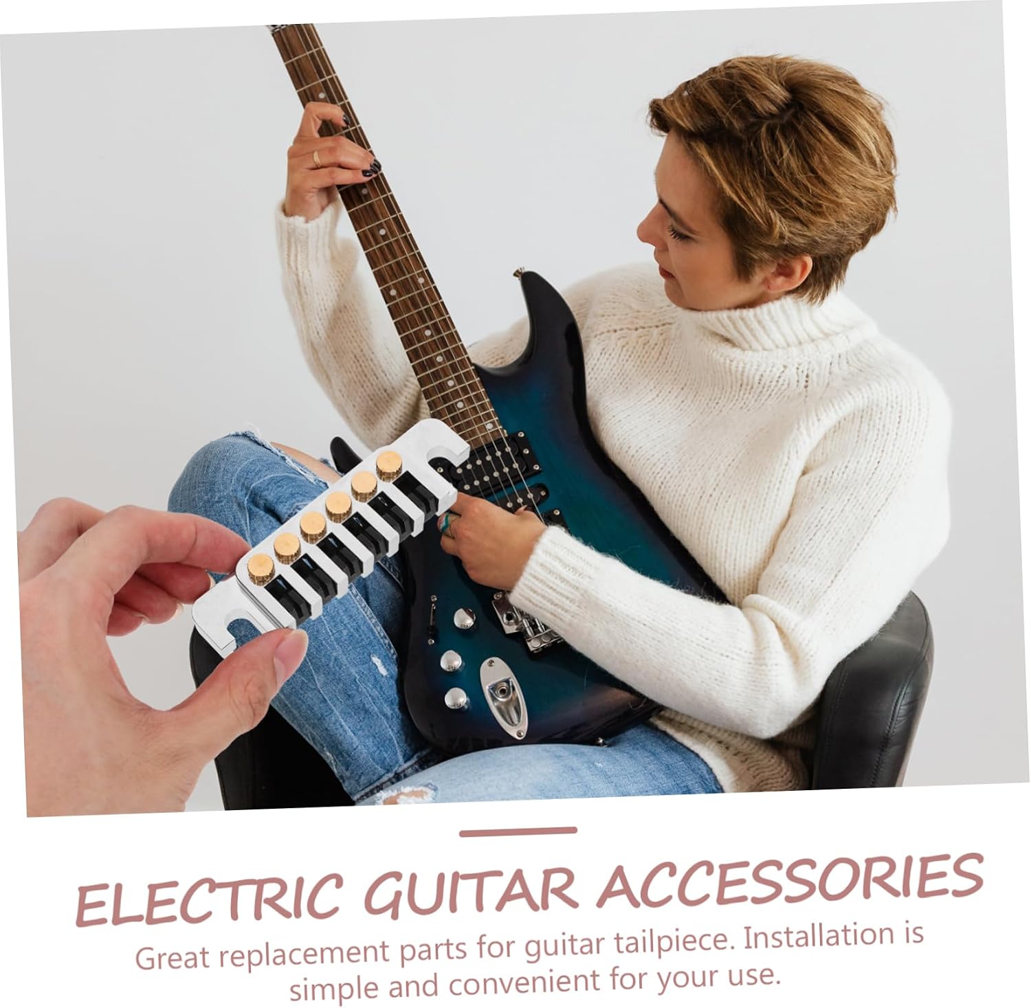 Mikinona 1set Guitar Tailpiece Bridge Metal Construction for Es Models Easy to Install Compact Design for Electric and Bass Guitars for Replacement Needs