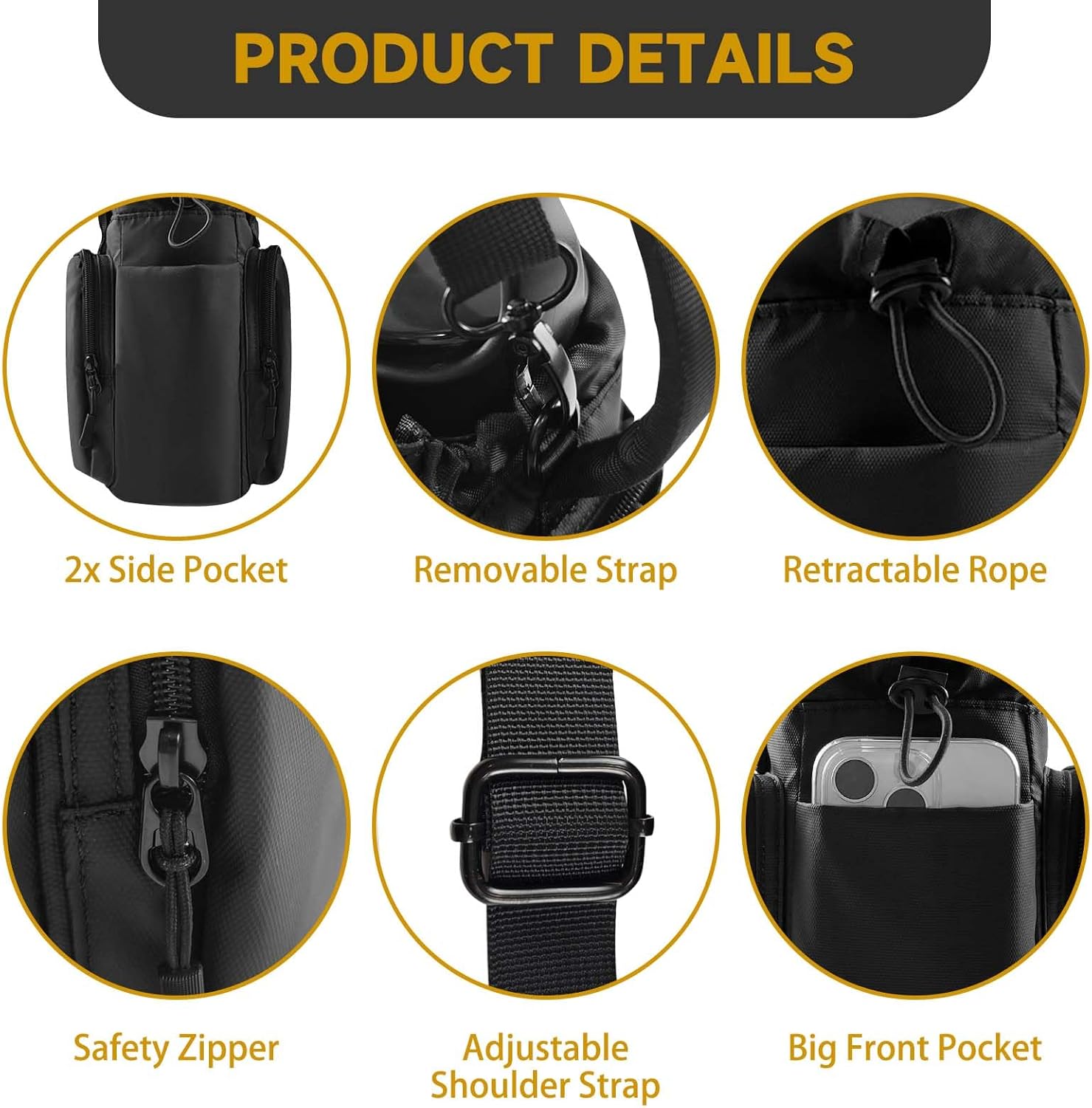 Magnetic Gym Bag for Men and Women, Magnetic Water Bottle Holder, Sling Sport Bag for Travel, Work, Fitness, Black - Image 3