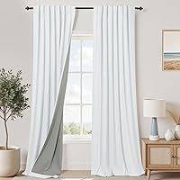 Vista 31 de KOUFALL Cortinas para Ventanas de Cuarto Opacas, Lino Blancas Bloqueador de Luz 84 Largas para Sala Elegantes Oscuras Cortina Sala de Estar Marfil