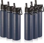 Volhoply 24oz Insulated Water Bottle with Straw Bulk 3 Pack,Metal Wide Mouth Water Bottles with Handle Keep Cold,Reusable Double Wall Flask,Powder Coated Sport Bottle for Holder(Assorted,3 Count)