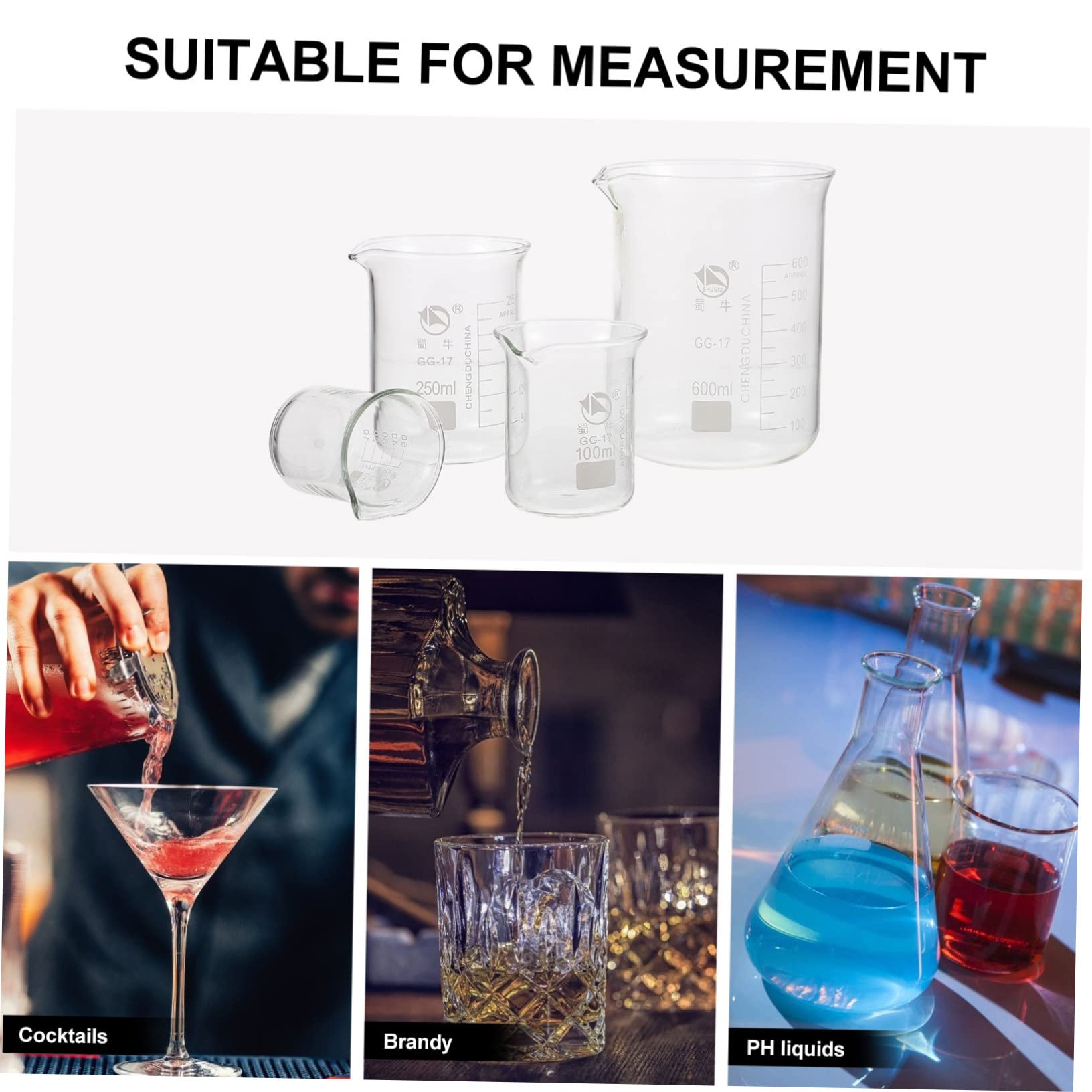 CIYODO 4Pcs High Borosilicate Glass Beakers with Scale Laboratory Measuring Device for Accurate Liquid Measurement for Home Store