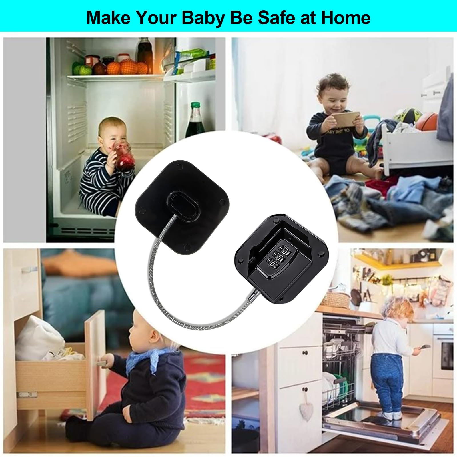 Cerraduras de seguridad para armarios de seguridad para niños, cerradura de combinación para armarios, cajones, refrigeradores (negro, 2 unidades)