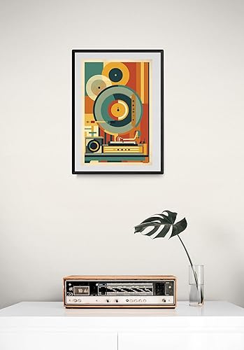 Miniatura 4 de Impresión artística de tocadiscos retro, póster de vinilo moderno de mediados de siglo, decoración de pared con música geométrica, sin marco (12 x