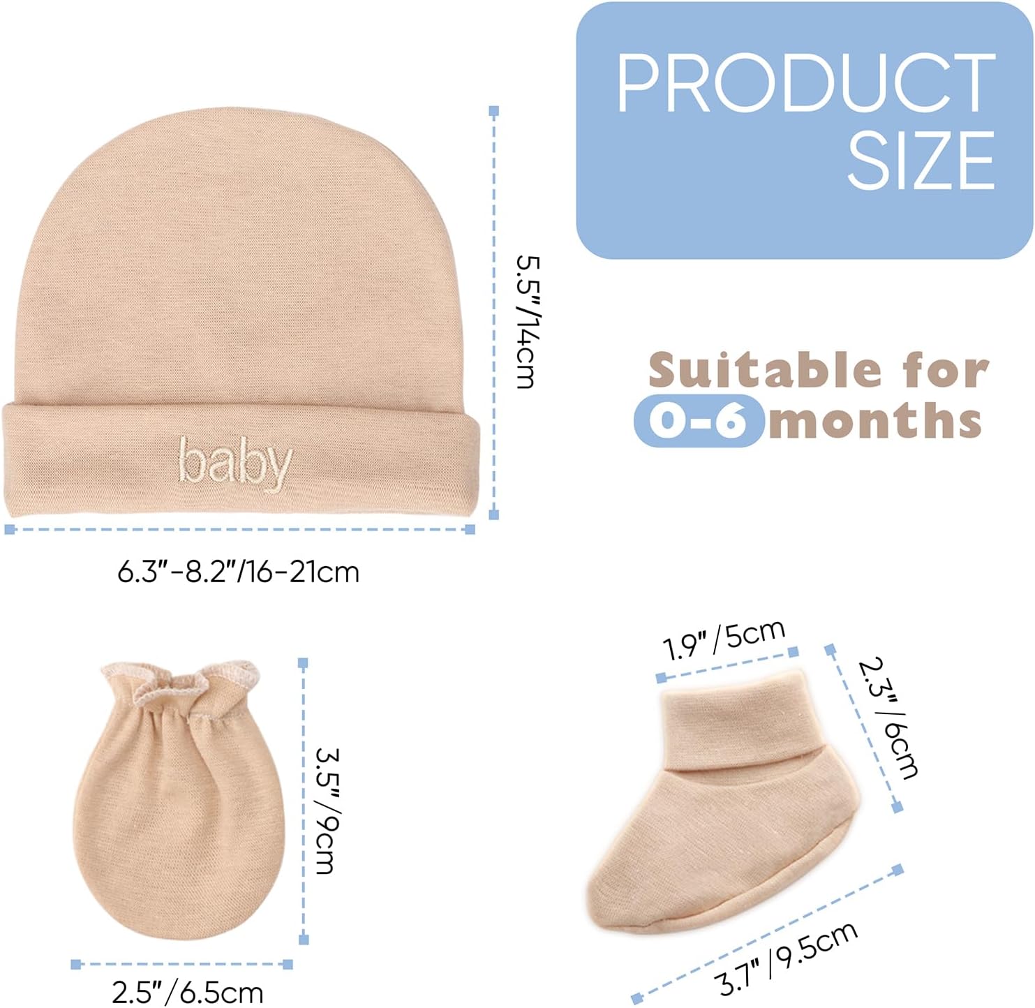 BQUBO Newborn Baby Hat Mittens Socks Set Infant Cotton Beanie Gloves Thick Warm Socks for 0-6 Months Boys Girls - Image 5
