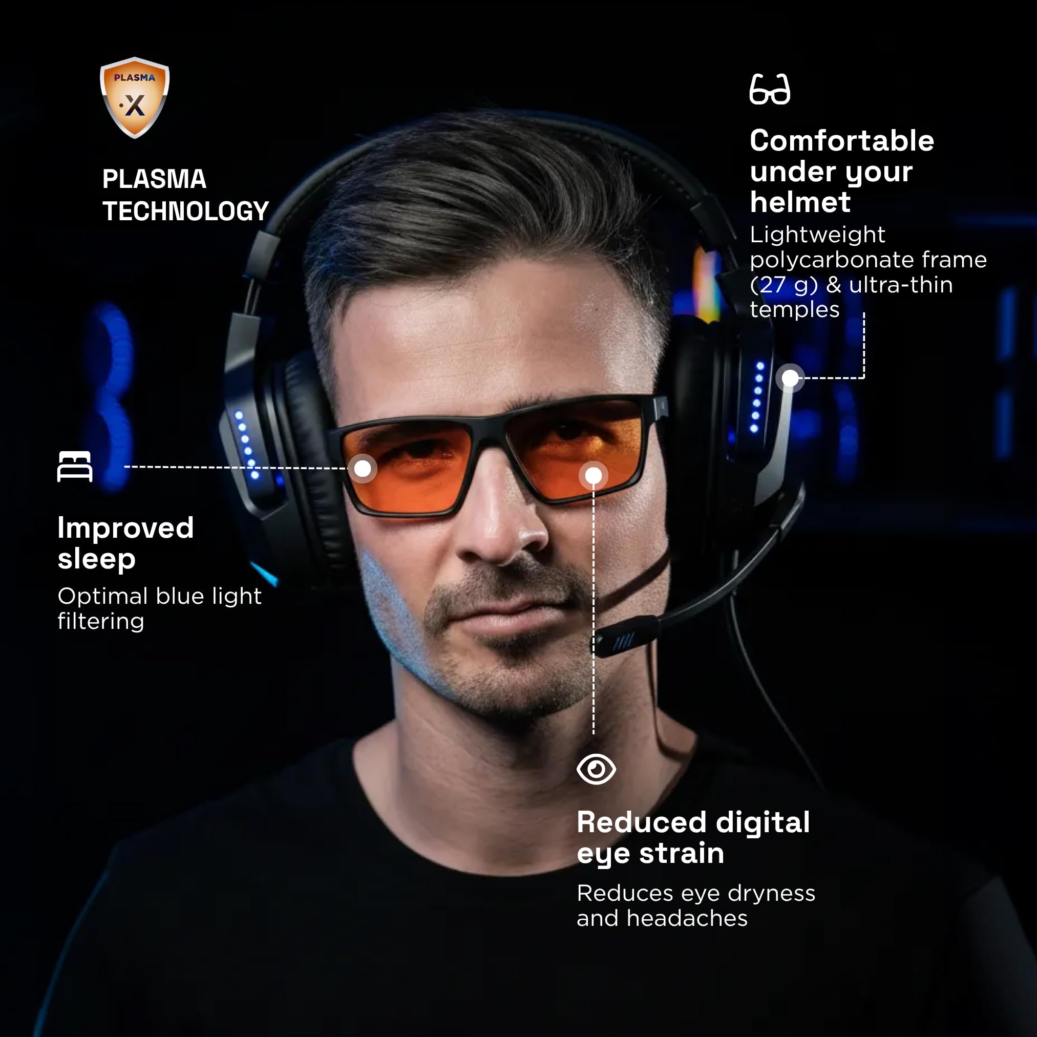 Horus X • Okulary Przeciw Niebieskiemu Światłu | Antyrefleksyjne na Zmęczenie Oczu i Migrenę | Gaming V3