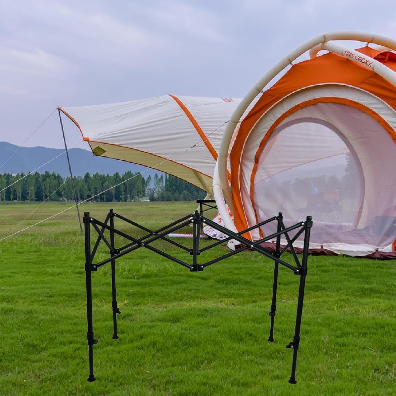 折りたたみ式テーブル脚交換用脚ライザー 調節可能 バーベキュー DIY アウトドア 旅行 キッチン修理, Black L