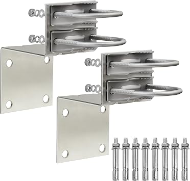 MOOKEERF Antenna Pole Mount Bracket Kits - 2 Set Antenna Pole Mast Mount Bracket with U-Bracket Assembly + 8 Screws for Outside Home Antenna Pole Holder,Black
