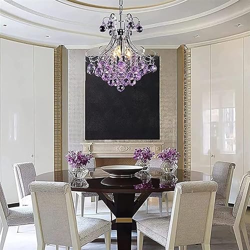 Miniatura 6 de Postmodern - Candelabro de hierro forjado morado K9 cristal de gota de lluvia lámpara colgante de techo empotrada para dormitorio comedor y sala de