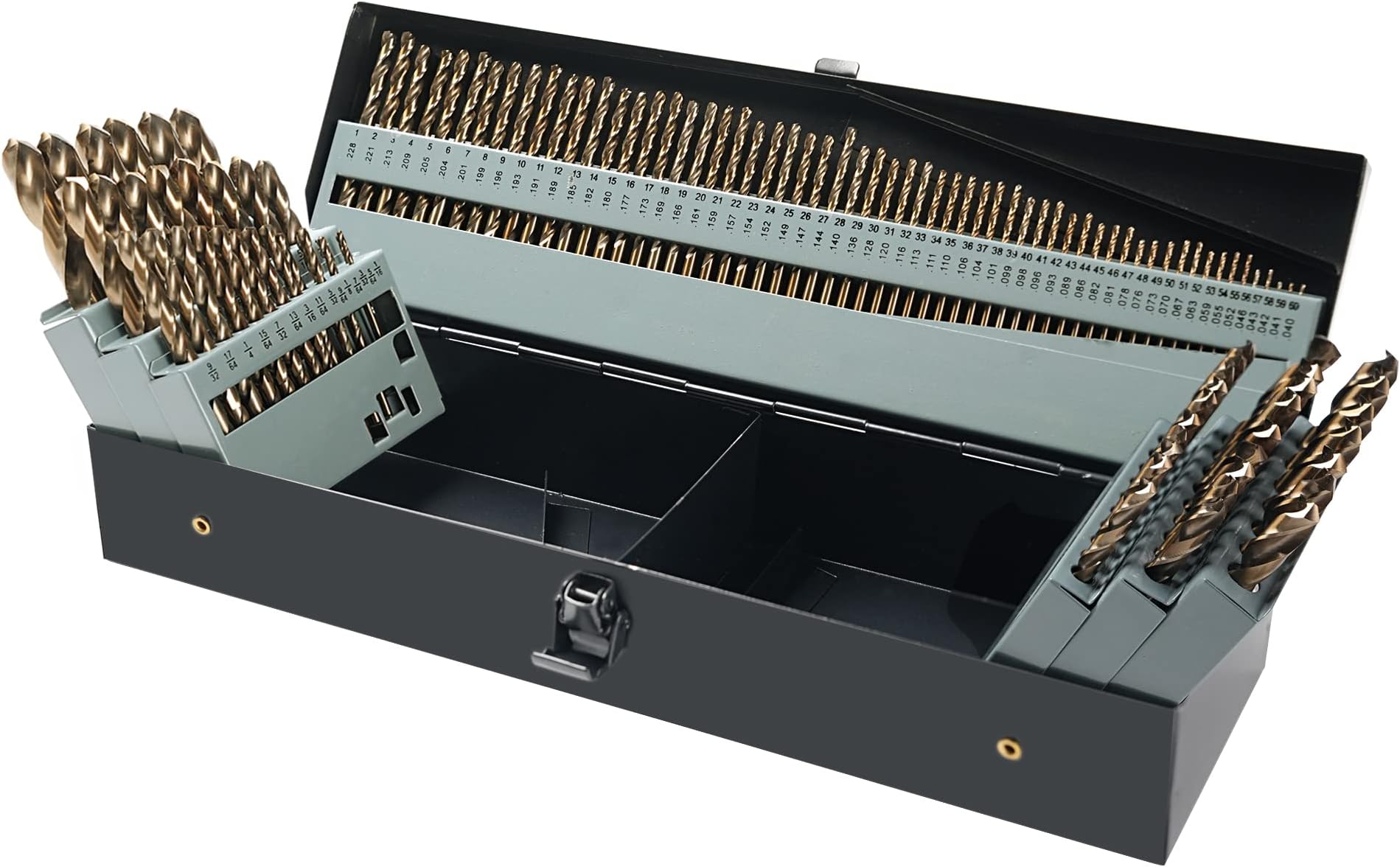 GMTOOLS 115Pcs Cobalt Drill Bits Set, M35 High Speed Steel, 135 Degree Tip, Twist Jobber Length Drill Bit Kit for Hardened Metal, Plastic and Wood with Metal Indexed Storage Case, 1/16"-1/2"